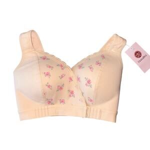 NWT Fiona Bra‎ Comfort Front-Wrap Wireless Support Bra Floral Beige XS